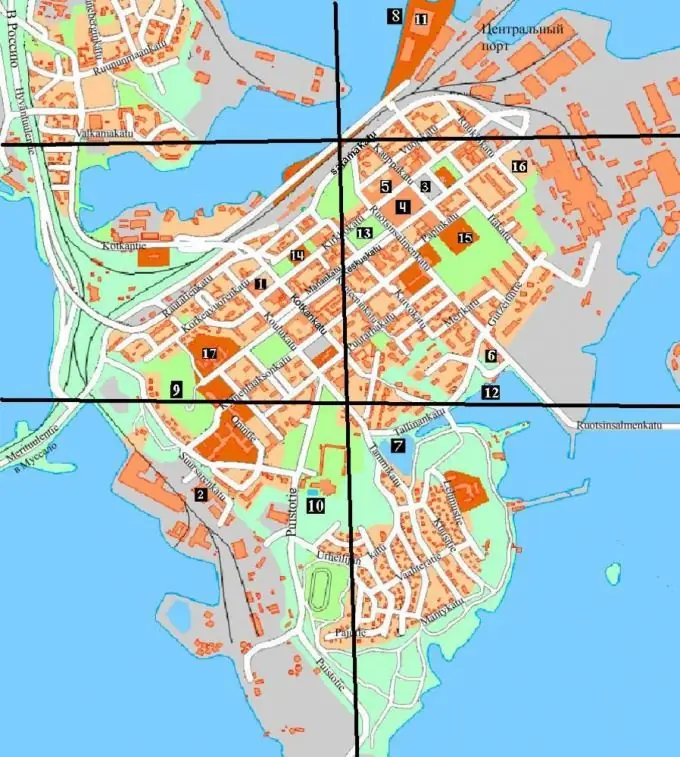 Mapa con la división de la ciudad en secciones